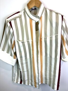 Jac Dale Striped Button-Front Blouse in Cream, Taupe & Mustard size 36(6)